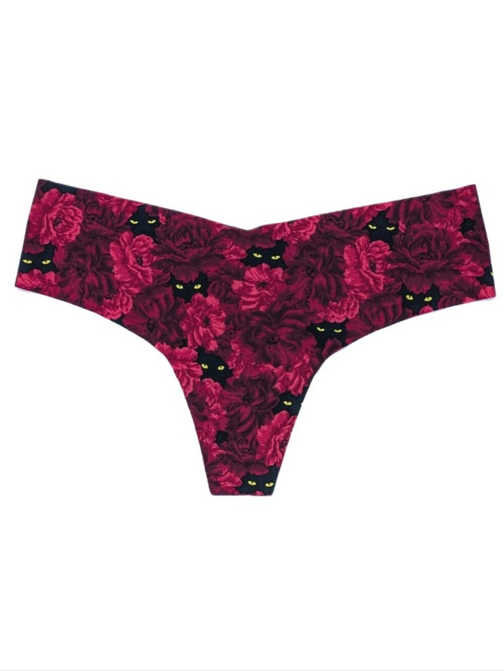 Victoria's Secret No Show Thong Medium Halloween Panty Cat eye floral witch 7cij